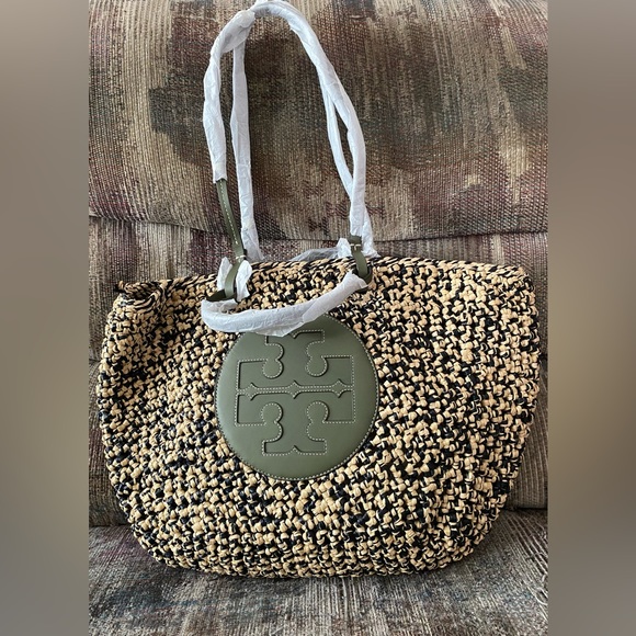Tory Burch Ella Straw Box Weave Basket Tote. - Picture 1 of 16
